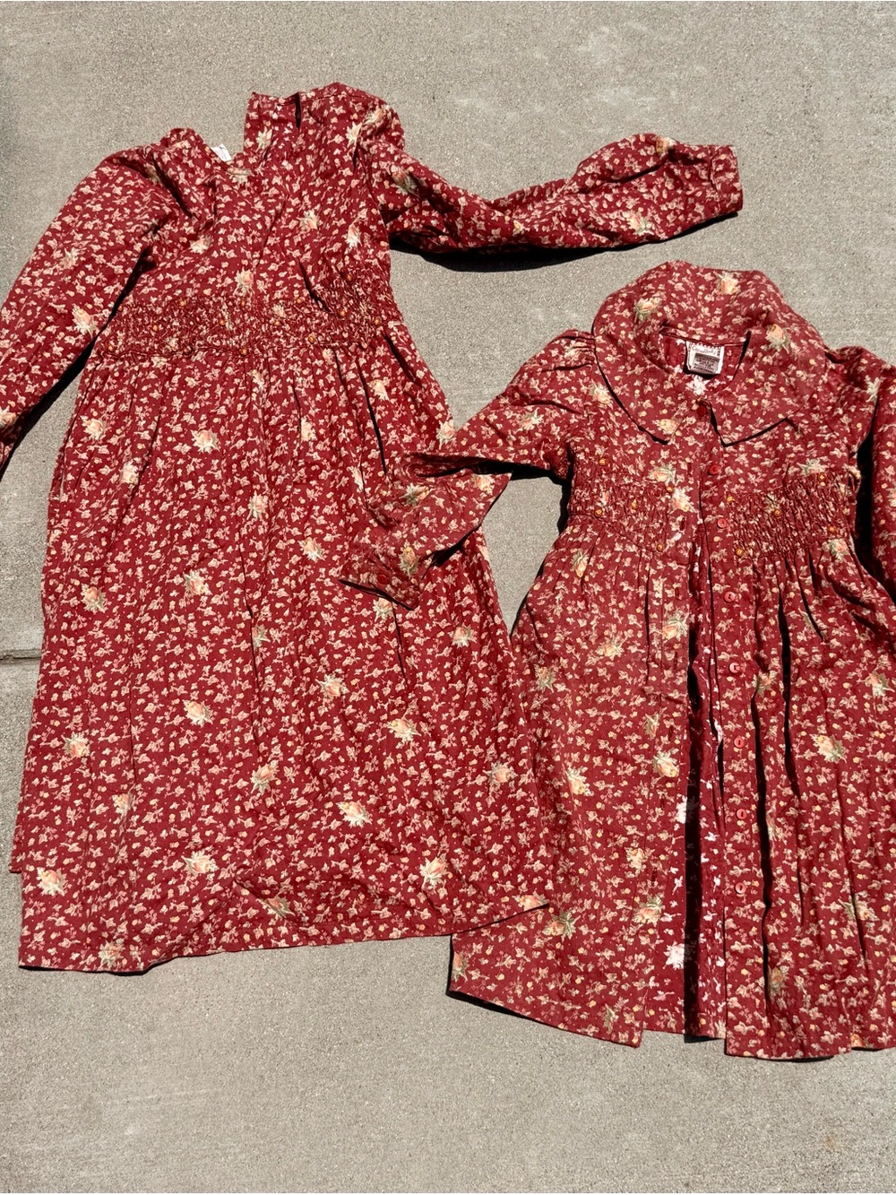 Kids Floral Smocked Long-Sleeve Dress - Red